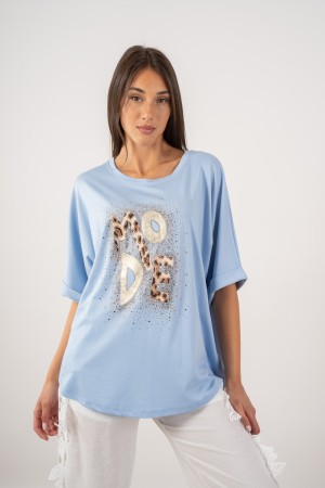 Über Mode T-Shirt mit Druck- und Strass-T-Shirt über Mode mit Druck- und Strass-T-Shirt über Mode mit Druck- und Strasssteinen