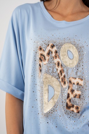 sobre Fashion T-Shirt con la camiseta de impresión y diamantes de imitación sobre moda con impresión y diamantes de imitación de