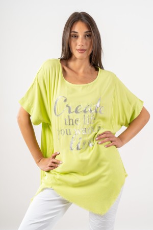 rosaria Curvy T-shirt with Rhinestones and Front Written Rosaria Curvy T-shirt with Rhinestone and Front Written Rosaria T-shirt
