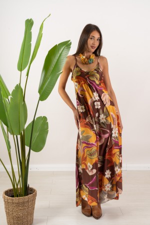 long Damascus Dress with Fantasy Flower Long Damask Dress with Fantasy Flower Long Dress Damascus with Fantasy Flower
