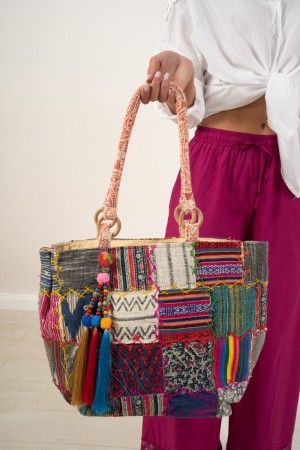 borsa paglia mandala con stampe patchwork  borsa paglia mandala con stampe patchwork  borsa paglia mandala con stampe patchwork