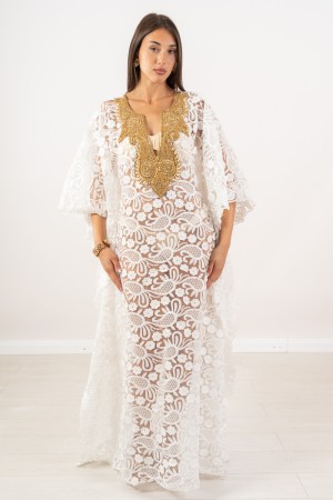 Könnenkleid lange Kaftan-Modellspitze mit pailliertem V-Ausschnitt mit Strasssteinen und Lichtpunkten
