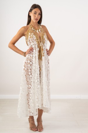 Abito Lea in pizzo con paillettes allacciatura al collo  Abito Lea in pizzo con paillettes allacciatura al collo  Abito Lea i...