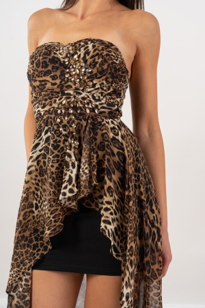 abito lilla con fantasia leopardata corto a top  abito lilla con fantasia leopardata corto a top  abito lilla con fantasia le...
