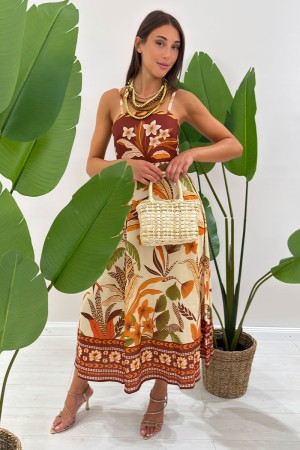 Abito lungo Fiorina maxi tropicale in calde tonalità estate Abito lungo Fiorina maxi tropicale in calde tonalità estate Abito...