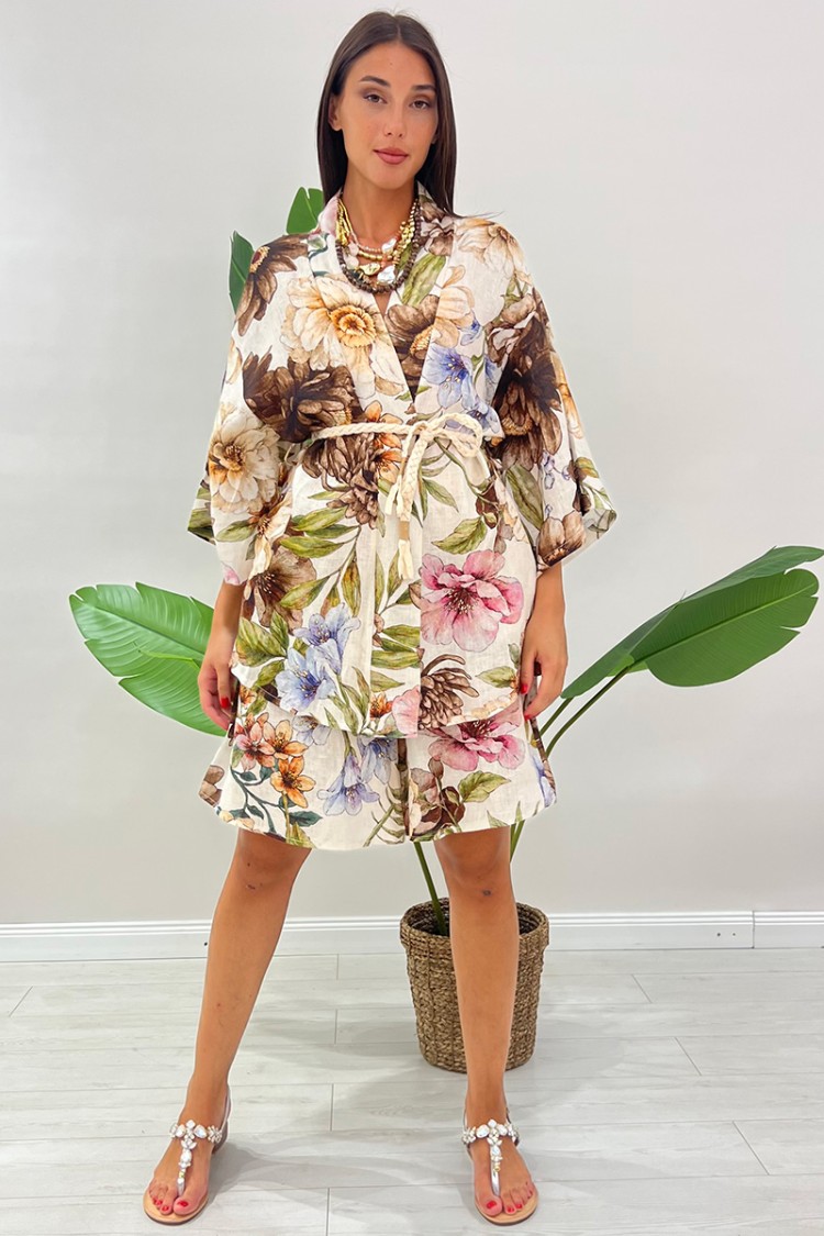 Sally floral coordonné avec Kimono et Bermudes coordonnés Floral Sally avec Kimono et Bermudes coordonnés Floral Sally avec K ..