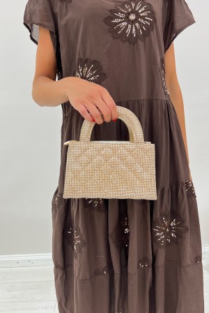 Borsa glitter con strass con 2 manici  Borsa glitter con strass con 2 manici  Borsa glitter con strass con 2 manici