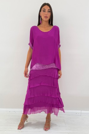 Amara Robe longue Barcelone avec manches courtes avec des floues et des paillettes Viscose Amara Robe longue Barcelone avec mani