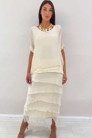 Amara Robe longue Barcelone avec manches courtes avec des floues et des paillettes Viscose Amara Robe longue Barcelone avec mani