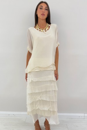Amara Robe longue Barcelone avec manches courtes avec des floues et des paillettes Viscose Amara Robe longue Barcelone avec mani