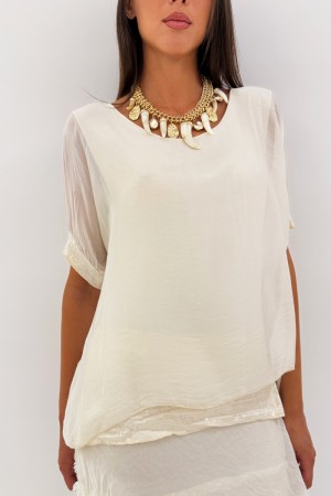 Amara Robe longue Barcelone avec manches courtes avec des floues et des paillettes Viscose Amara Robe longue Barcelone avec mani