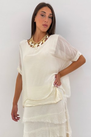 Amara Robe longue Barcelone avec manches courtes avec des floues et des paillettes Viscose Amara Robe longue Barcelone avec mani