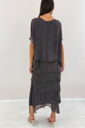 Amara Robe longue Barcelone avec manches courtes avec des floues et des paillettes Viscose Amara Robe longue Barcelone avec mani