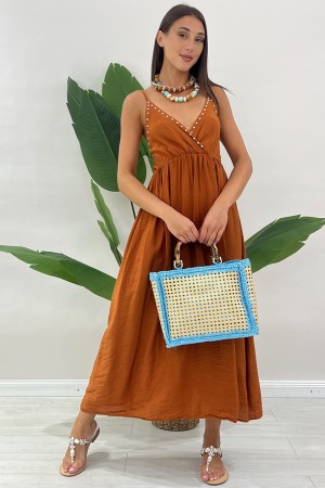 Long dress Desire with V-neck embellished with round studs silver long dress Desire with V-neck embellished with ...