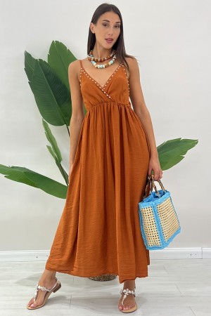 Long dress Desire with V-neck embellished with round studs silver long dress Desire with V-neck embellished with ...