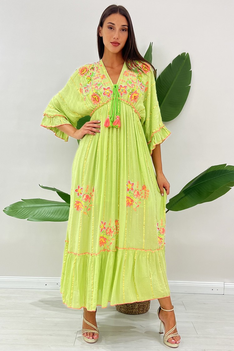 Long dress Cherì with floral inserts and sequins Long dress Cherì with floral inserts and sequins long dress Cherì with ...
