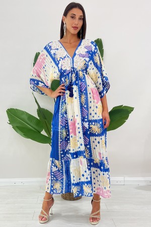 Abito lungo Hafi boho-glam con scollo a V arricchito da applicazioni floreali e paillettes Abito lungo Hafi boho-glam con sco...