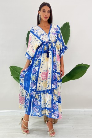 Abito lungo Hafi boho-glam con scollo a V arricchito da applicazioni floreali e paillettes Abito lungo Hafi boho-glam con sco...