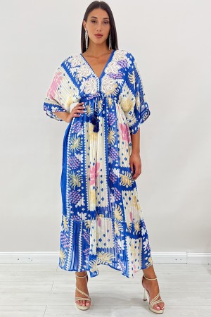 Abito lungo Hafi boho-glam con scollo a V arricchito da applicazioni floreali e paillettes Abito lungo Hafi boho-glam con sco...