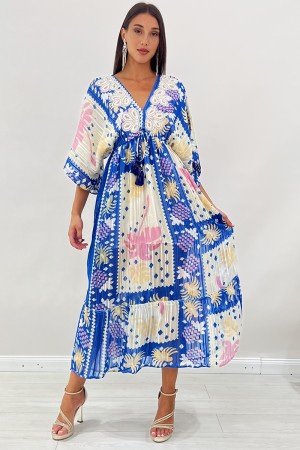 Abito lungo Hafi boho-glam con scollo a V arricchito da applicazioni floreali e paillettes Abito lungo Hafi boho-glam con sco...