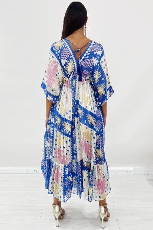 Abito lungo Hafi boho-glam con scollo a V arricchito da applicazioni floreali e paillettes Abito lungo Hafi boho-glam con sco...