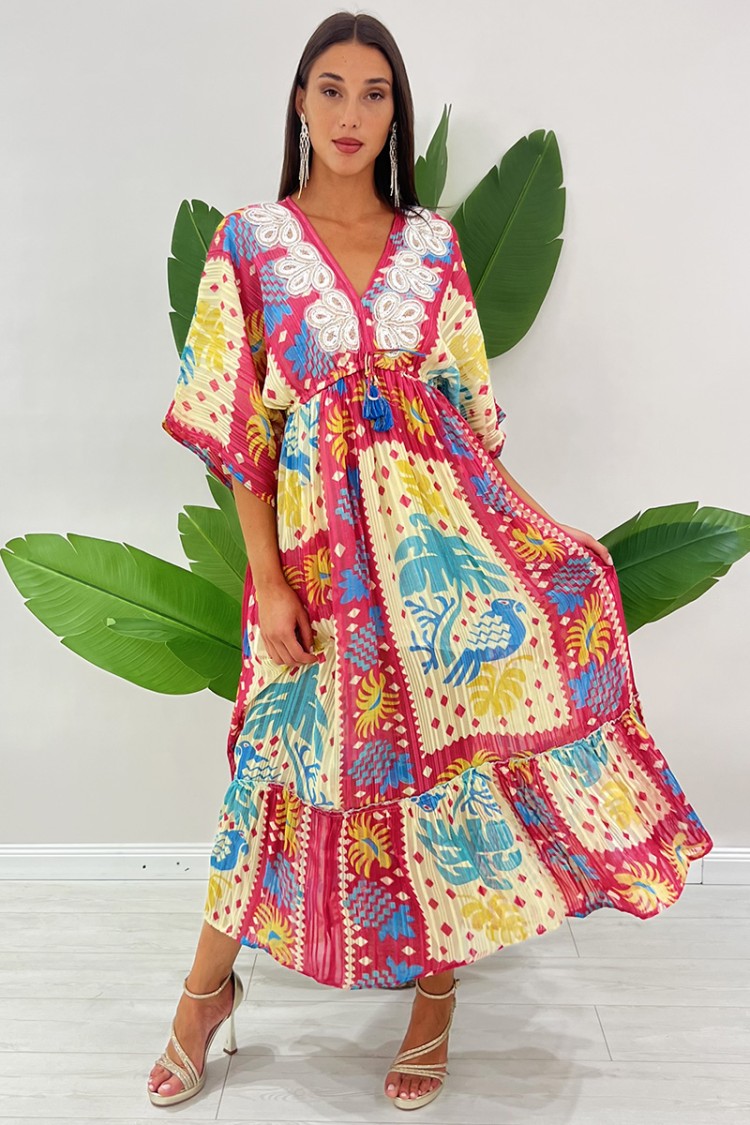 Hafi Boho-Glam Robe avec col en V enrichi d'applications florales et de paillettes Long Hafi Boho-Glam Robe avec SC ... \ T.