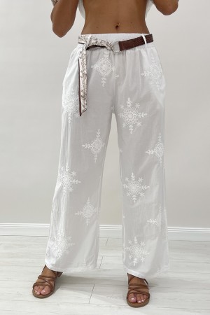 Pantalones de seda con bordado floral y pantalones de seda recta con bordados florales y pantalones de seda recta con bordados f