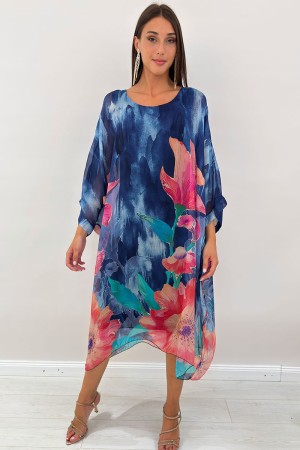 Amara Langer Pfingstrose Kleid Kaffee-Hals-Cftane-Muster mit Seide und Viskose-Fantasie Amara Lange Pfingstrose Kleid Modell Caf
