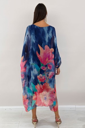 Amara Long peony dress Coffee-neck cftane pattern with silk and viscose fantasy Amara Long peony dress model Caftan gi ...