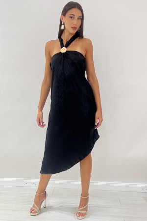 Abito lungo Adele con scollo all'americana e gioiello centrale Abito lungo Adele con scollo all'americana e gioiello centrale...