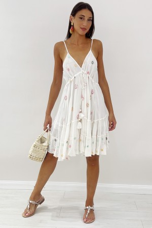 Robe à l'infini courte avec broderie florale et inserts de miroir à l'infini avec broderie florale et inserts de miroir ...