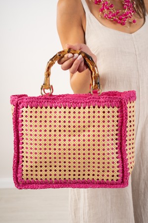 Borsa paglia con manico bambu nocciola Borsa paglia con manico bambu nocciola Borsa paglia con manico bambu nocciola