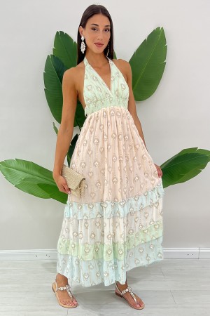 Bijou long dress with american neckline with stylized hearts long bijou dress with american neckline with hearts stylize ...