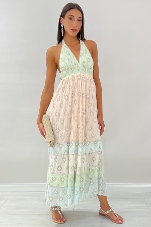 Abito lungo Bijou con scollo all'americana con cuori stilizzati Abito lungo Bijou con scollo all'americana con cuori stilizza...