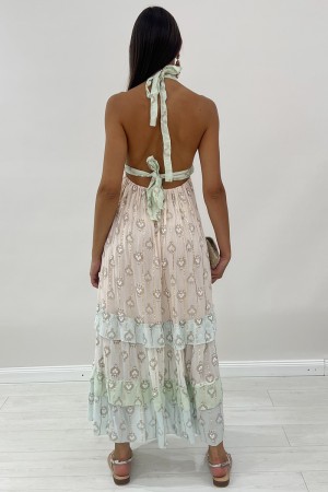 Abito lungo Bijou con scollo all'americana con cuori stilizzati Abito lungo Bijou con scollo all'americana con cuori stilizza...