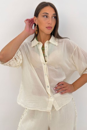 Coordinó Ibiza en algodón claro con encaje y macramé detalles Ibiza en algodón ligero con detalles de encaje y ...