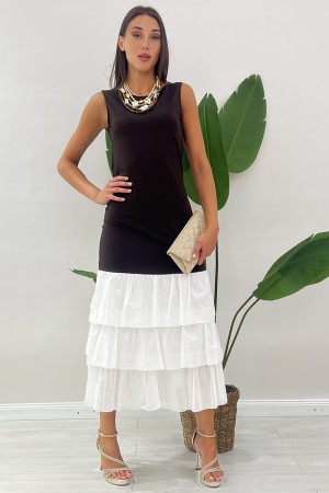 Langes Daphne-Kleid mit Gewebe-Mieder und Balce-Rock langes Daphne-Kleid mit Stoff-Mieder und Break Rock ...