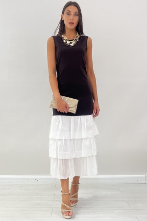 Langes Daphne-Kleid mit Gewebe-Mieder und Balce-Rock langes Daphne-Kleid mit Stoff-Mieder und Break Rock ...