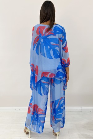Coordinato Lella in seta blusa e pantalone con fantasia botanica  Coordinato Lella in seta blusa e pantalone con fantasia bot...