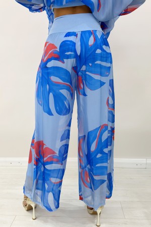 Coordinato Lella in seta blusa e pantalone con fantasia botanica  Coordinato Lella in seta blusa e pantalone con fantasia bot...