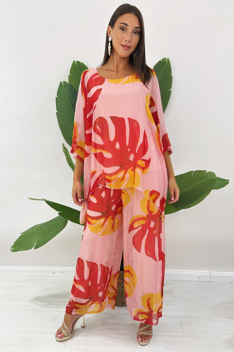 Coordinated Silk Lella Blouse and Trousers with Botanical Fantasy Coordinated Silk Silk Blouse and Trousers With Fantasy Bot ...