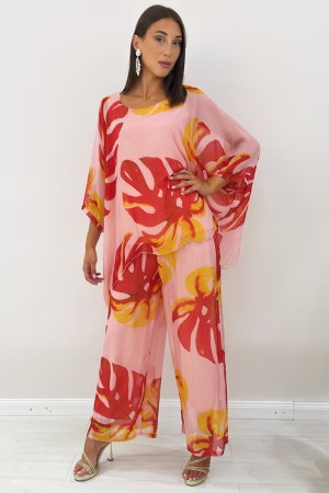 Coordinated Silk Lella Blouse and Trousers with Botanical Fantasy Coordinated Silk Silk Blouse and Trousers With Fantasy Bot ...