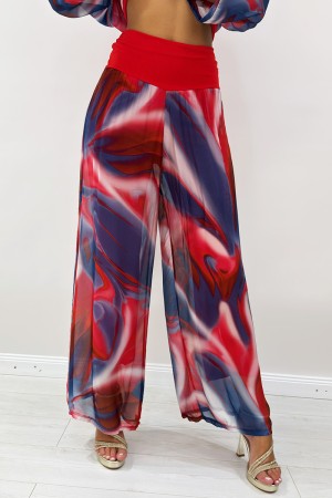 Coordinato Romi in seta blusa e pantalone con fantasia astratta Coordinato Romi in seta blusa e pantalone con fantasia astrat...