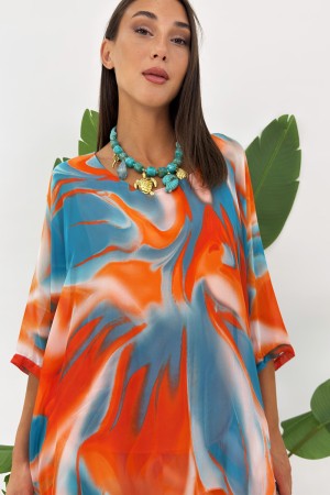 Coordinato Romi in seta blusa e pantalone con fantasia astratta Coordinato Romi in seta blusa e pantalone con fantasia astrat...