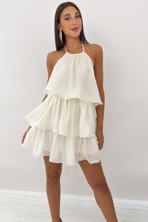 Short Lisa dress with ruffle and american neckline Lisa short dress with ruffle and american neckline Short dress Lisa with ...
