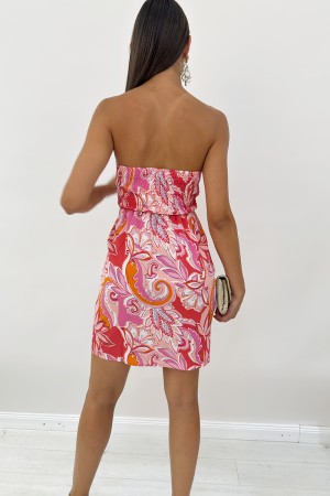 Kurzes Meli-Kleid mit botanischem lebhaftem Fantasie- und Ausschnitt Kurzem Meli-Kleid mit lebhafter botanischer Fantasie- und N