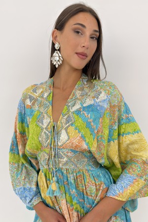 Ana long dress with ethnic botanical fantasy with sequins and beads on the long Ana dress with botanical fantasy eterni ...