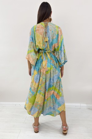 Ana long dress with ethnic botanical fantasy with sequins and beads on the long Ana dress with botanical fantasy eterni ...