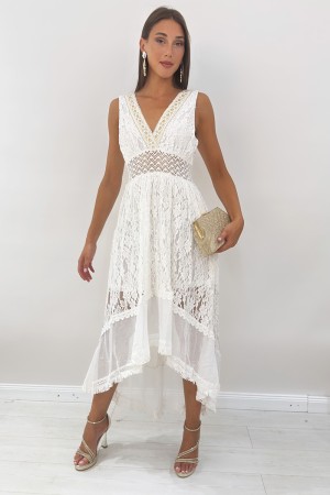 Long dress gi with neckline embellished with embroidery and sequins in lace long gown dress with neckline embellished with embro