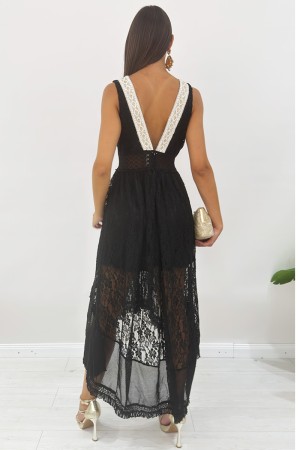 Abito lungo Gia con scollo impreziosito da ricami e paillettes in pizzo Abito lungo Gia con scollo impreziosito da ricami e p...